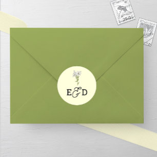 Minimalistische White Lily Wedding Runder Aufkleber