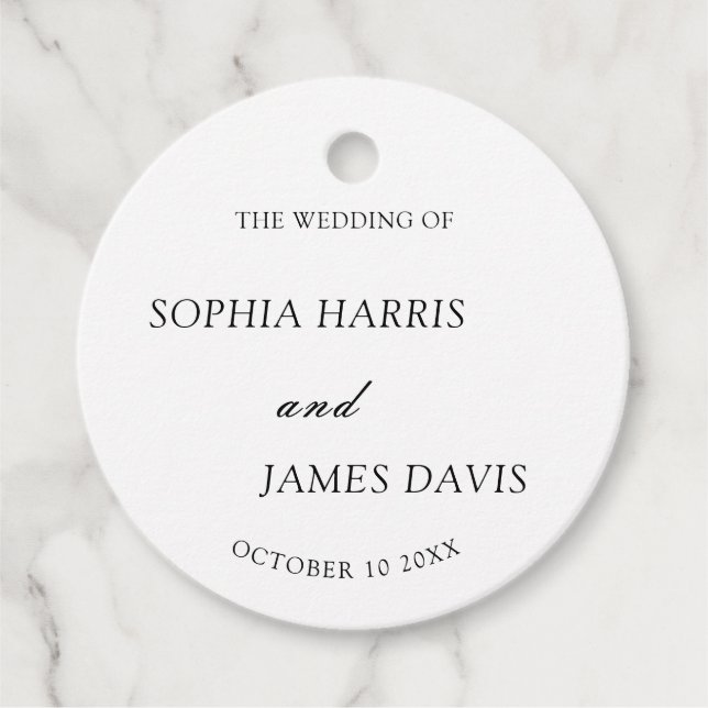 Minimalistische White Modern Elegante Hochzeit Geschenkanhänger (Vorderseite)