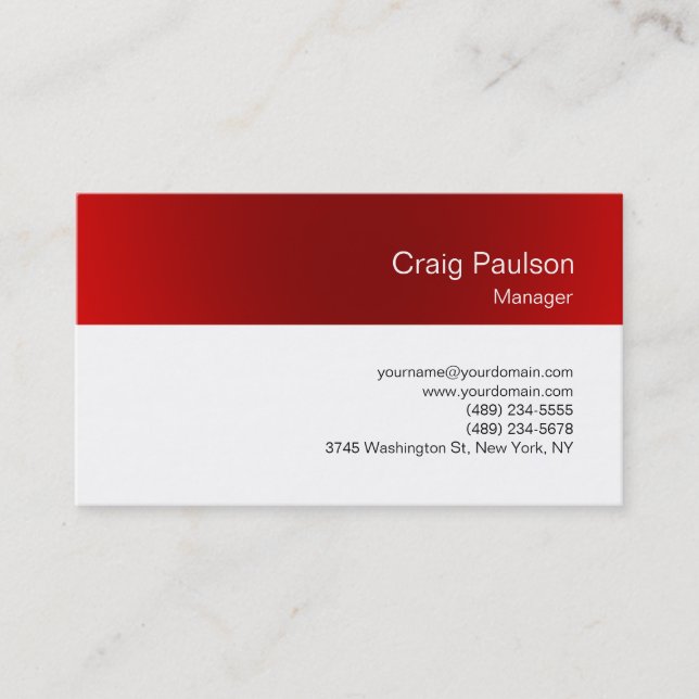 Minimalistische White Red Clean Business Card Visitenkarte (Vorderseite)