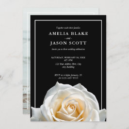Minimalistische White Rose auf Black Wedding Einla Einladung