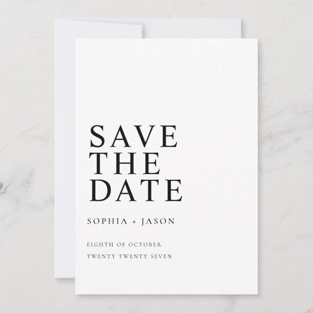 Minimalistische White Simple Wedding Save the Date (Vorderseite)
