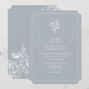 Minimalistische Wildblume Blass Blue Wedding Einladung