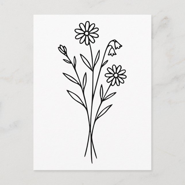 Minimalistische Wildblume Botanische Bouquet Line  Postkarte (Vorderseite)
