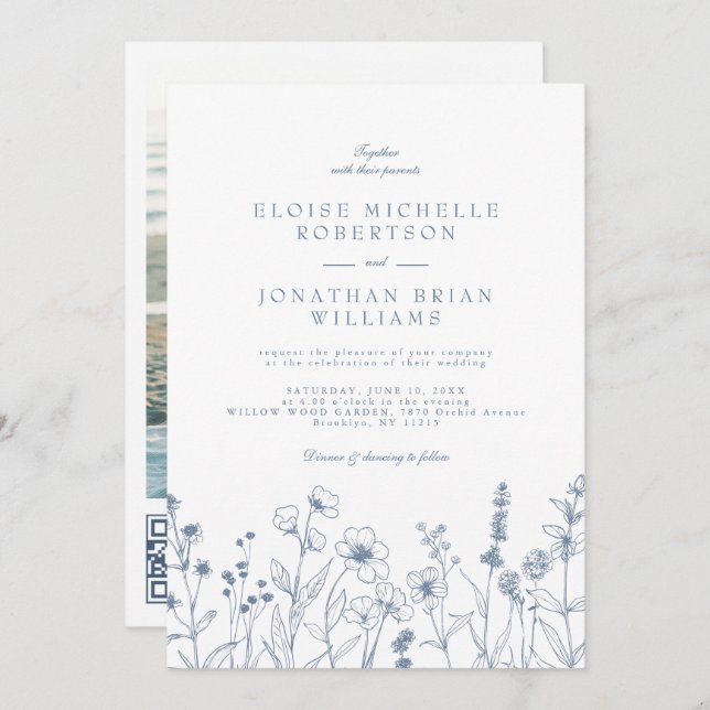 Minimalistische Wildblume Einladung (Vorne/Hinten)