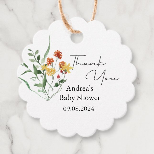 Minimalistische Wildblume Grüne Kinderdusche Geschenkanhänger (Vorderseite)