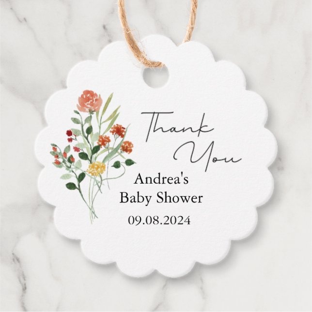 Minimalistische Wildblume Kinderdusche Geschenkanhänger (Vorderseite)