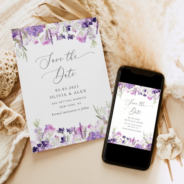 Minimalistische Wildblume Save the Date Karte (Von Creator hochgeladen)