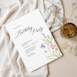 Minimalistische Wildblume Wasserfarbene Erwachsene Einladung