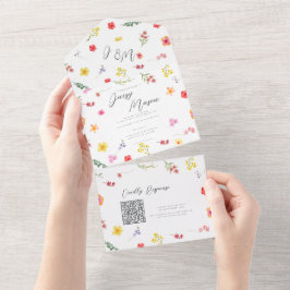Minimalistische Wildblumen-Botanische Hochzeit QR All In One Einladung