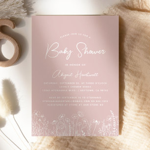 Minimalistische Wildblumen Dusty Rose Mädchen-Baby Einladung