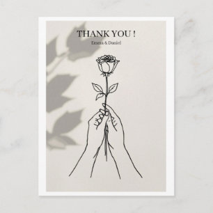 Minimalistische Wildblumen-Linienkunst Hochzeit Da Postkarte