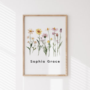Minimalistische Wildblumen mit individuellem Namen Poster