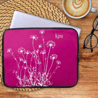 Minimalistische Wildblumen-Monogramm Laptopschutzhülle