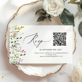 Minimalistische Wildblumen-QR-Code-Hochzeits-RSVP Begleitkarte