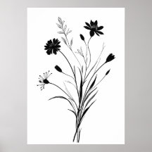 Minimalistische Wildblumen Schwarzweiß-Blume
