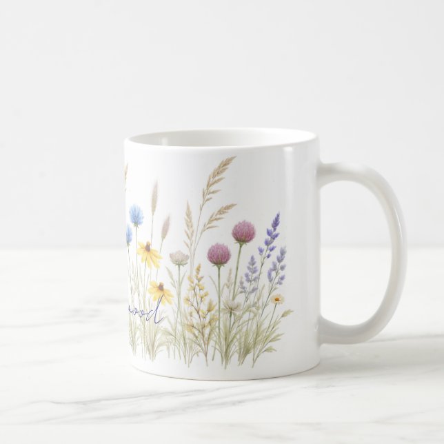 Minimalistische Wildblumenwiese-Tasse – Zartes Was Kaffeetasse (Rechts)