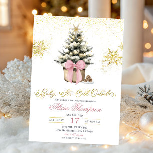 Minimalistische Winter-Pink-Coquette-Baby-Party Einladung