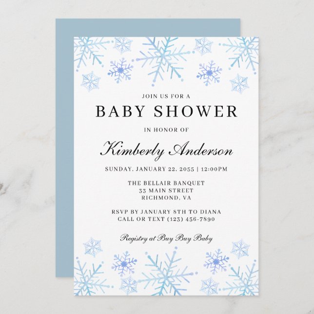 Minimalistische Winter Snowflake Babydusche Einladung (Vorne/Hinten)