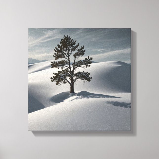 Minimalistische Winterlandschaft mit einsamen Kief Leinwanddruck (Vorderseite)