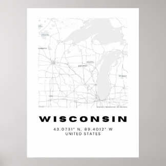 Minimalistische Wisconsin Karte Poster