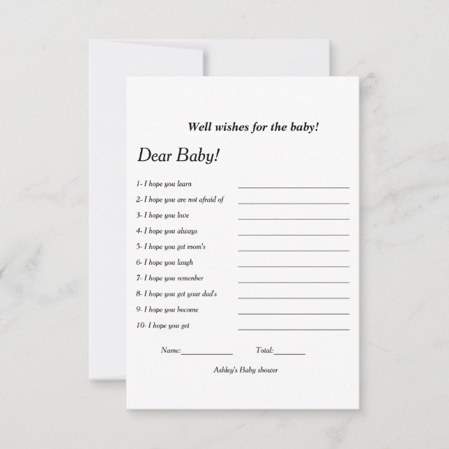 Minimalistische Wohlfühlwünsche für das Baby-Dusch Einladung (Vorderseite)