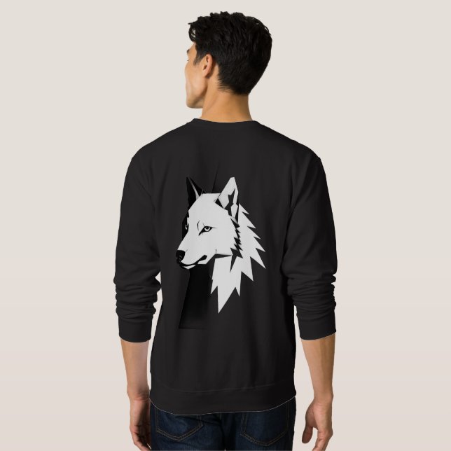 Minimalistische Wolf-Kunst Herren Pullover  (Schwarz voll)