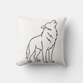 Minimalistische Wolf-Linienkunst – heulende Wildti Kissen