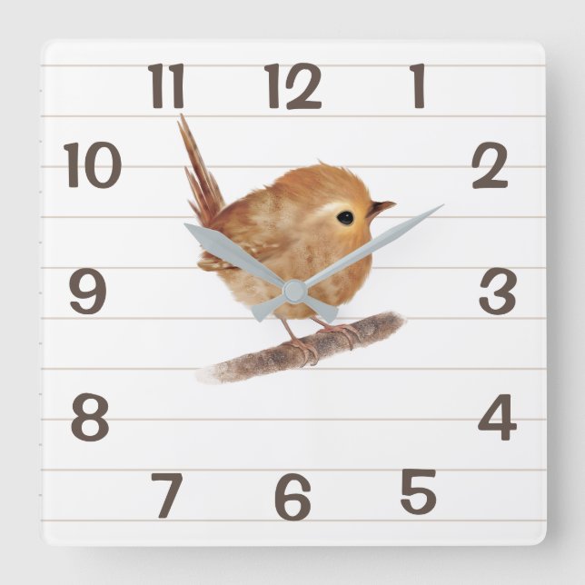 Minimalistische Wren Bird Wohngestaltung Wall Cloc Quadratische Wanduhr (Vorderseite)