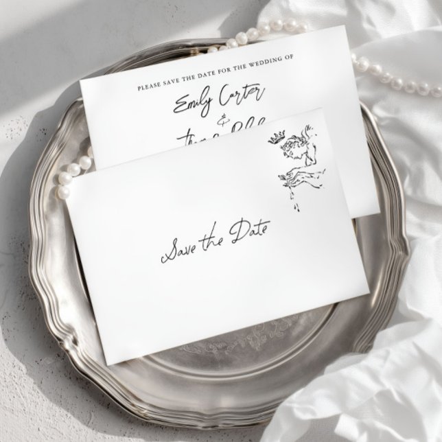 Minimalistische wunderliche handgezeichnete Save-t (Minimalist Whimsical Hand Drawn Save the Date Card)