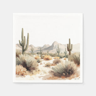 Minimalistische Wüsten-Saguaro-Kakteen-Aquarell-Ku Serviette