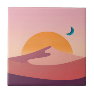 Minimalistische Wüsten-Sonnenuntergangs-Mond-Lands Fliese