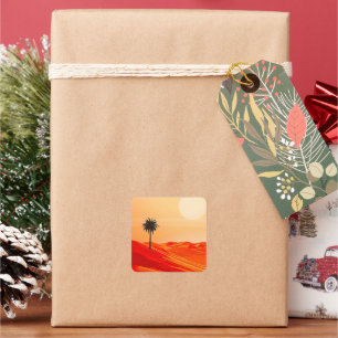 Minimalistische Wüstenoase Quadratischer Aufkleber