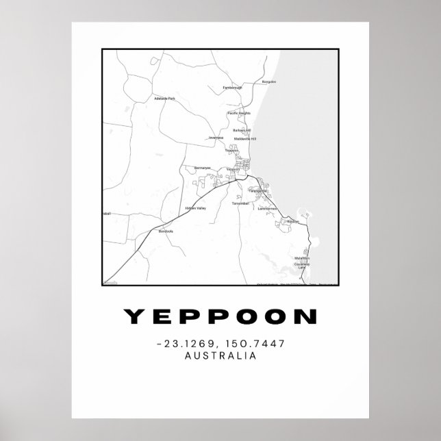 Minimalistische Yeppoon-Karte mit Koordinaten | Poster (Vorne)