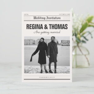 Minimalistische Zeitungsplakat-Foto-Hochzeit  Einladung