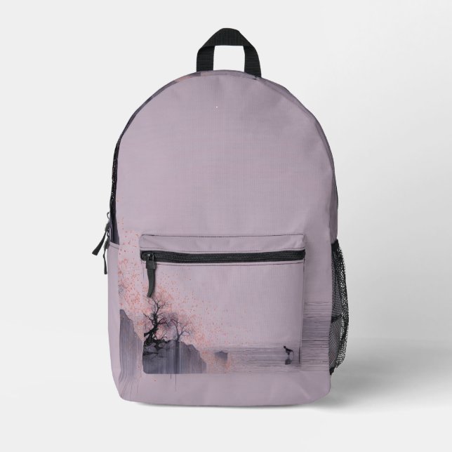 Minimalistische Zen-Landschaft Bedruckter Rucksack (Vorderseite)