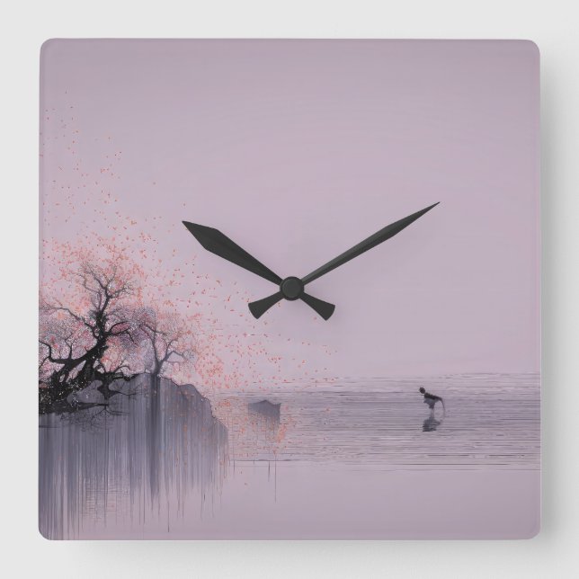 Minimalistische Zen-Landschaft Quadratische Wanduhr (Vorderseite)