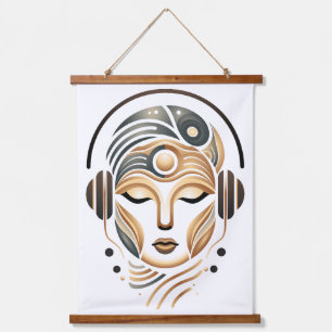 Minimalistische Zen-Musik-Göttin Geometrisch Abstr Wandteppich Mit Holzrahmen