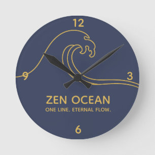 Minimalistische Zen-Welle - Abstrakte Ozeanlinie Runde Wanduhr