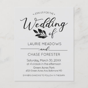 Minimalistische Zweig-Budget-Hochzeitseinladung Fl Flyer