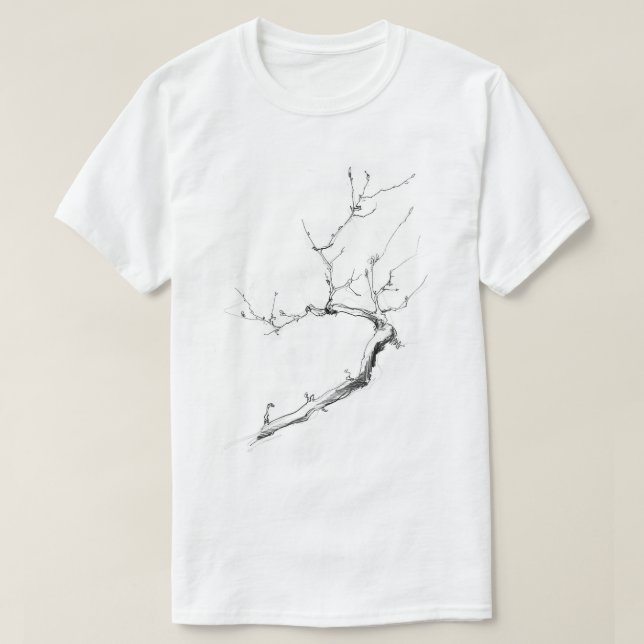 Minimalistische Zweigstelle des zarten Baumes T-Shirt (Design vorne)