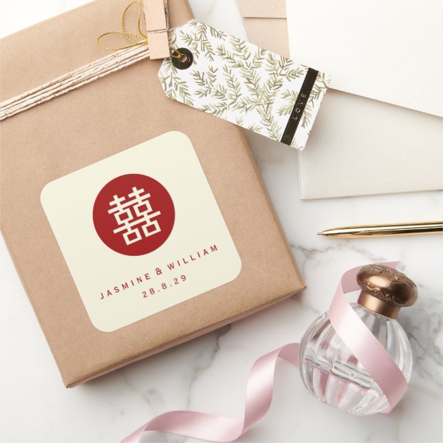 Minimalistische Zweitklassefeier Chinesische Hochz Quadratischer Aufkleber (Schenken)