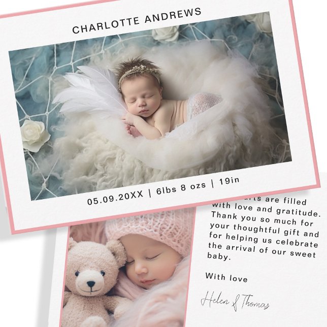 Minimalistischen 2 Foto Neue Baby Dankeschön Karte (Von Creator hochgeladen)