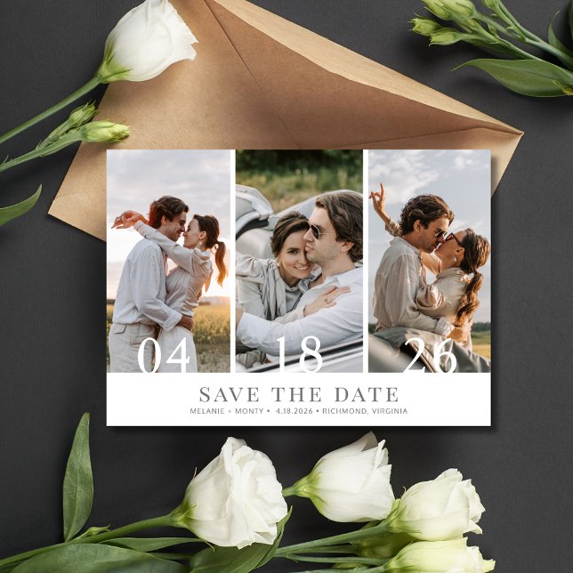 Minimalistischen drei Fotos Hochzeit speichern das Save The Date (Minimalist Three Photo Wedding Save the Date)