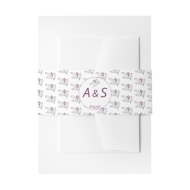 Minimalistischen Lila White Initials Datum Hochzei Einladungsbanderole (Vorderseite Beispiel)