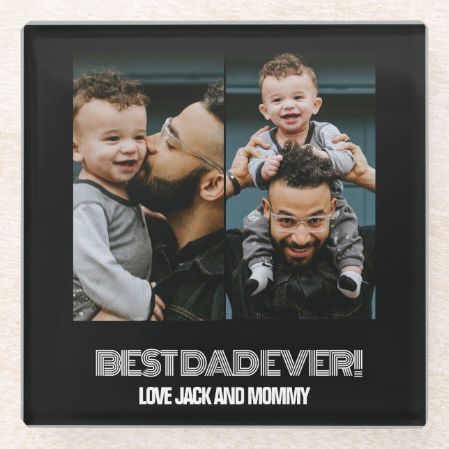 Minimalistischen zwei Fotosammlungen Bester Vater  Glasuntersetzer (Vorderseite)