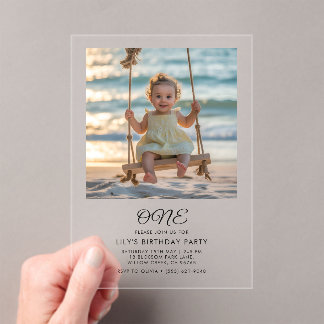 Minimalistischer 1. Geburtstag für Baby Mädchen Acryleinladungen
