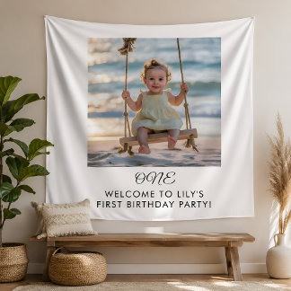 Minimalistischer 1. Geburtstag für Baby Mädchen Wandteppich