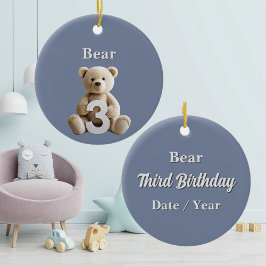 Minimalistischer 3. Geburtstag Blue Teddy Bear Kee Keramik Ornament