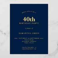 Minimalistischer 40. Geburtstag Party Navy Blue Gl