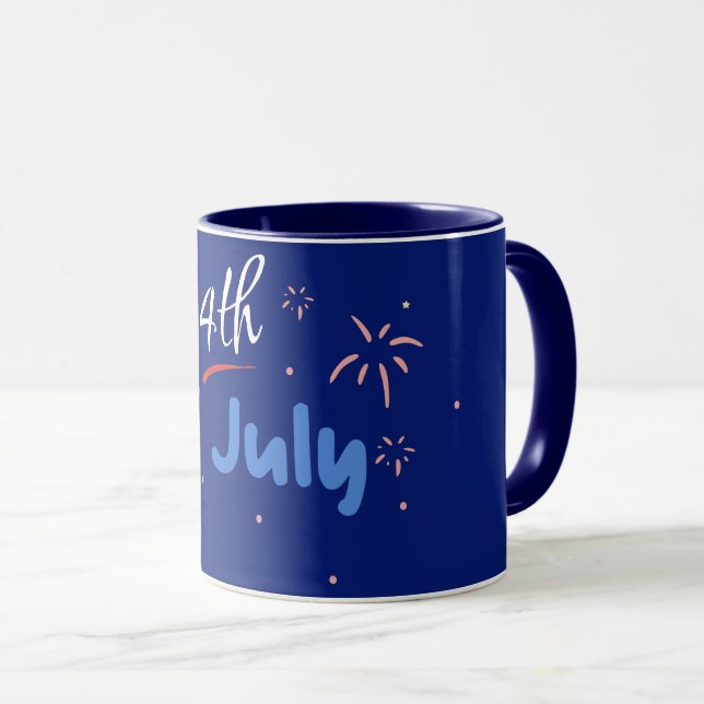 Minimalistischer "4. Juli" mit Firecracker Bursts Tasse (VorderseiteRechts)